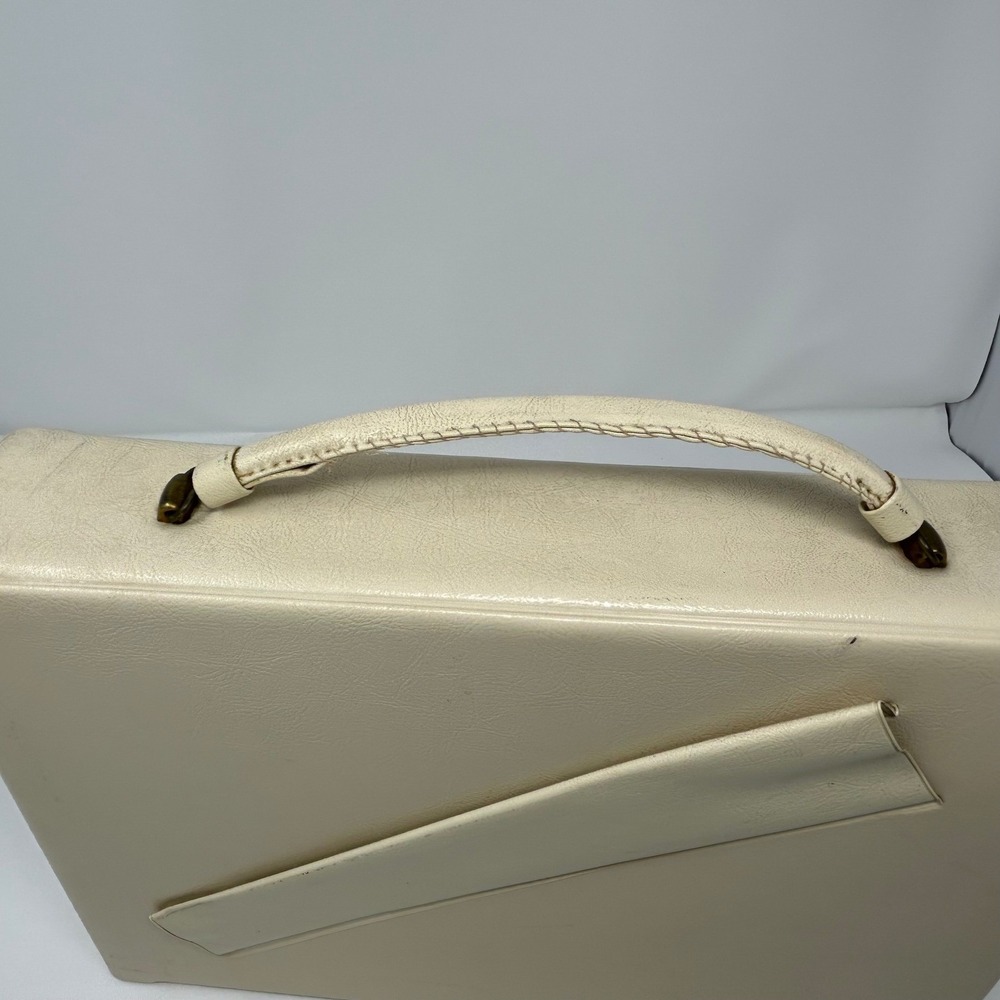 Vintage Midcentury Cream Faux Leather Briefcase Attache Case Top Handle Bag - Picture 8 of 12